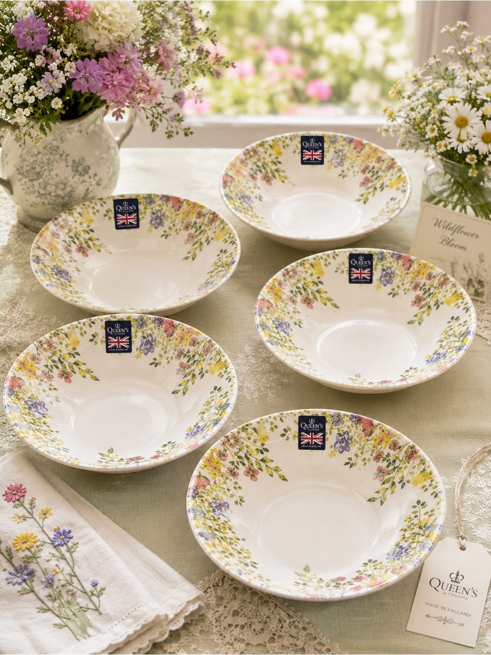 Queen’s Wildflower Bloom Pasta Bowls Set of 5 8” Made in England Churchill